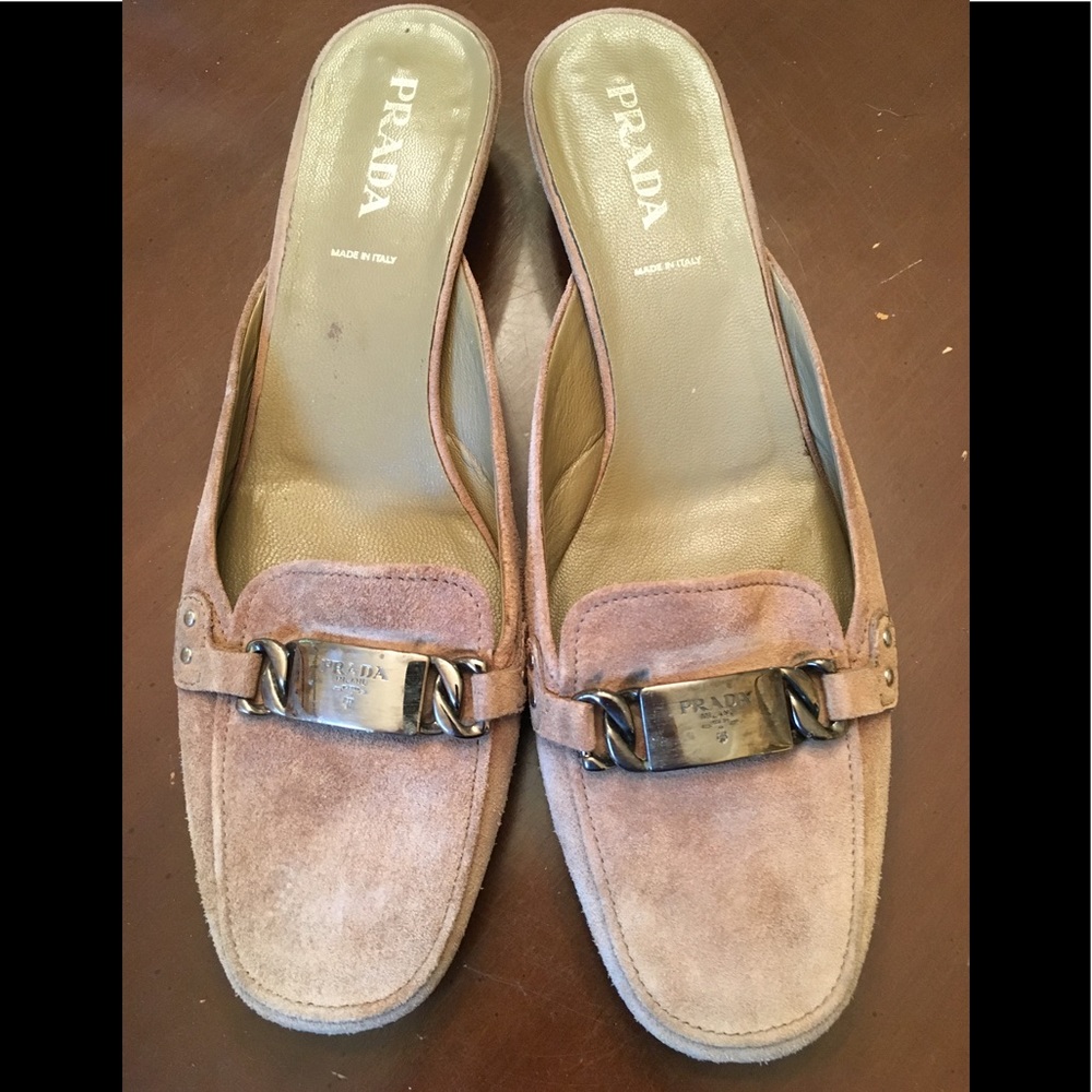 Authentic PRADA Beige Suede Mules 39